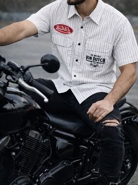Von Dutch White Pinstripe Short-Sleeve Shirt